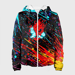 Куртка с капюшоном женская Cyberpunk 2077 Цветные брызги, цвет: 3D-белый