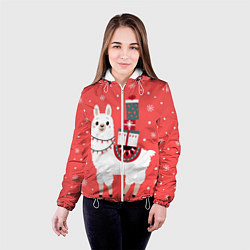 Куртка с капюшоном женская Лама Новый год, цвет: 3D-белый — фото 2