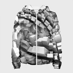Куртка с капюшоном женская Геометрическая объёмная абстракция, цвет: 3D-белый