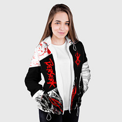 Куртка с капюшоном женская Берсерк черная маска с логотипом, цвет: 3D-белый — фото 2