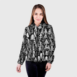 Куртка с капюшоном женская Лес абстрактных ёлок, цвет: 3D-черный — фото 2