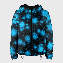 Куртка с капюшоном женская НОВОГОДНИЕ НЕОНОВЫЕ СНЕЖИНКИ 2022 НОВЫЙ ГОД, цвет: 3D-черный