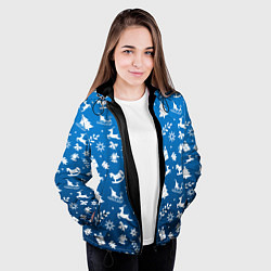 Куртка с капюшоном женская СИНИЙ НОВОГОДНИЙ УЗОР 2022, цвет: 3D-черный — фото 2