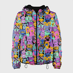 Куртка с капюшоном женская Разные Мультяшные Животные, цвет: 3D-черный