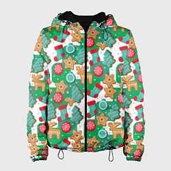 Куртка с капюшоном женская Новогодние печеньки, цвет: 3D-черный