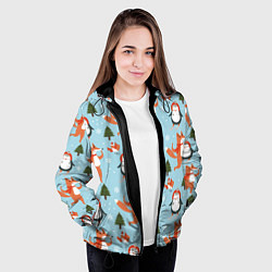 Куртка с капюшоном женская Лисята и пингвины Новый год 2022, цвет: 3D-черный — фото 2