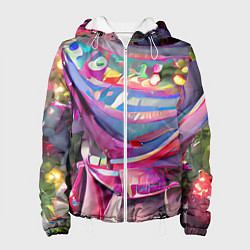 Куртка с капюшоном женская Новогодний конфетти, цвет: 3D-белый