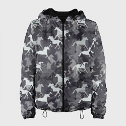 Куртка с капюшоном женская Табун Лошадей, цвет: 3D-черный