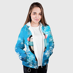 Куртка с капюшоном женская Пингвин - эскимо Новый год, цвет: 3D-белый — фото 2