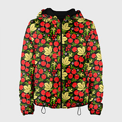 Куртка с капюшоном женская Черешни хохлома, цвет: 3D-черный