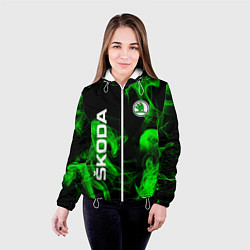 Куртка с капюшоном женская Skoda: Green Smoke, цвет: 3D-белый — фото 2