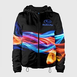 Куртка с капюшоном женская Subaru Пламя огня, цвет: 3D-черный