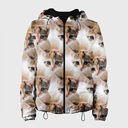 Куртка с капюшоном женская Маленький котенок паттерн, цвет: 3D-черный