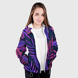Куртка с капюшоном женская Neon Tropical plants pattern, цвет: 3D-белый — фото 2
