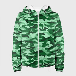 Куртка с капюшоном женская Зеленый монохромный камуфляж, цвет: 3D-белый