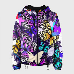 Куртка с капюшоном женская Бабочки Butterflies, цвет: 3D-черный