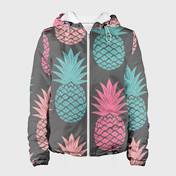 Куртка с капюшоном женская Большие неоновые ананасы, цвет: 3D-белый