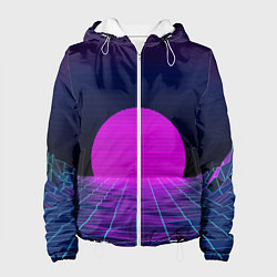 Куртка с капюшоном женская Закат розового солнца Vaporwave Психоделика, цвет: 3D-белый