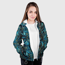 Куртка с капюшоном женская Blue Abstract Узоры, цвет: 3D-белый — фото 2
