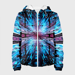 Куртка с капюшоном женская Неоновый информационный голограммный туннель, цвет: 3D-белый