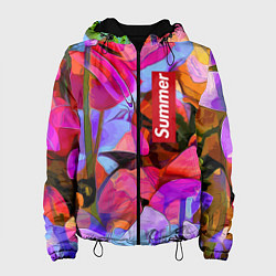 Куртка с капюшоном женская Красочный летний цветочный паттерн Summer color pa, цвет: 3D-черный