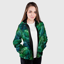 Куртка с капюшоном женская Green plants pattern, цвет: 3D-черный — фото 2