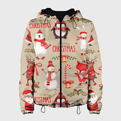 Куртка с капюшоном женская СЧАСТЛИВОГО РОЖДЕСТВА MERRY CHRISTMAS, цвет: 3D-черный