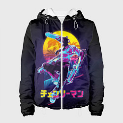 Куртка с капюшоном женская CHAINSAW MAN on the background of the moon, цвет: 3D-белый