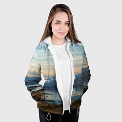 Куртка с капюшоном женская Горы озеро природа, цвет: 3D-белый — фото 2