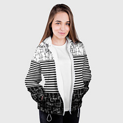 Куртка с капюшоном женская Черно-белый комбинированный абстрактный с полосаты, цвет: 3D-белый — фото 2