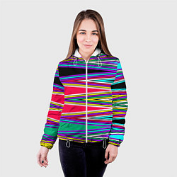 Куртка с капюшоном женская Разноцветный радужный полосатый принт, цвет: 3D-белый — фото 2