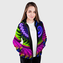 Куртка с капюшоном женская Разноцветная неоновая спираль Абстракция Multicolo, цвет: 3D-черный — фото 2