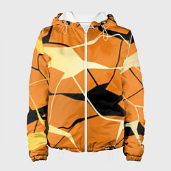 Куртка с капюшоном женская Абстрактные полосы на оранжевом фоне, цвет: 3D-белый