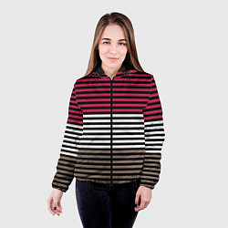 Куртка с капюшоном женская Красно-коричневый полосатый узор, цвет: 3D-черный — фото 2