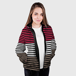 Куртка с капюшоном женская Красно-коричневый полосатый узор, цвет: 3D-черный — фото 2