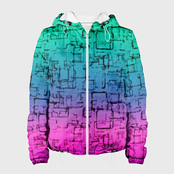 Куртка с капюшоном женская Абстрактный узор на розово-бирюзовом градиентном ф, цвет: 3D-белый