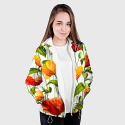 Куртка с капюшоном женская Волнообразный узор из цветков мака Лето, цвет: 3D-белый — фото 2