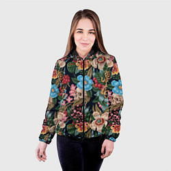 Куртка с капюшоном женская Паттерн из цветов, черепов и саламандр, цвет: 3D-черный — фото 2