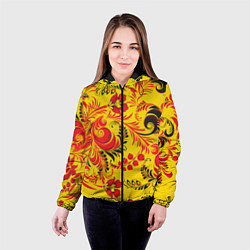 Куртка с капюшоном женская Хохломская Роспись Цветы, цвет: 3D-черный — фото 2