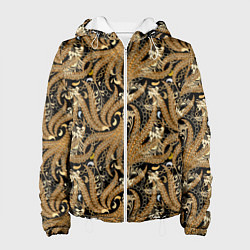 Куртка с капюшоном женская Узоры куриные лапки, цвет: 3D-белый