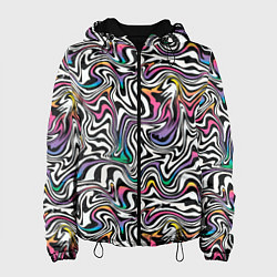 Куртка с капюшоном женская Цветная оптическая иллюзия, цвет: 3D-черный