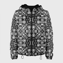 Куртка с капюшоном женская Black and white ethnic oriental ornament, цвет: 3D-черный