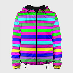 Куртка с капюшоном женская Multicolored neon bright stripes, цвет: 3D-черный