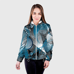 Куртка с капюшоном женская Абстрактный серо-синий принт, цвет: 3D-белый — фото 2