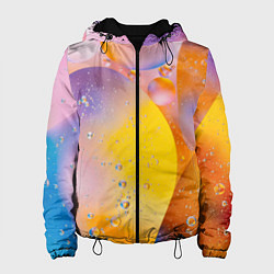 Куртка с капюшоном женская Абстрактные фигуры и пузырьки - Оранжевый, цвет: 3D-черный
