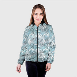 Куртка с капюшоном женская Голубые листья пальмы на белом, цвет: 3D-черный — фото 2