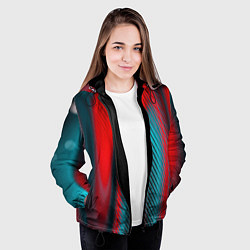 Куртка с капюшоном женская Абстрактная неоновая наноброня - Красный, цвет: 3D-черный — фото 2