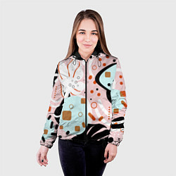 Куртка с капюшоном женская Абстрактные фигуры с пальмовыми листами на розовом, цвет: 3D-черный — фото 2