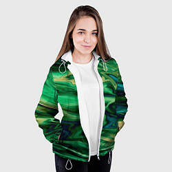 Куртка с капюшоном женская Абстрактный узор в зеленых тонах, цвет: 3D-белый — фото 2