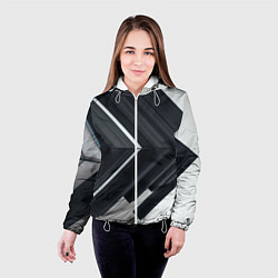 Куртка с капюшоном женская Абстрактные геометрические линии - Белый, цвет: 3D-белый — фото 2
